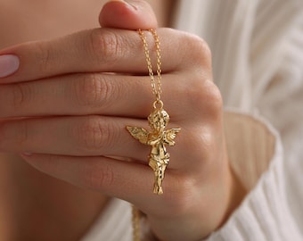 Collar con colgante de ángel bebé 3D chapado en oro, regalo para embarazadas, collar conmemorativo, regalo para quienes sufrieron un aborto espontáneo, collar para la pérdida de un bebé, collar de querubín