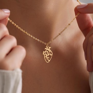 Vergoldete zierliche anatomische Hert Anhänger Halskette, echte menschliche Herz Halskette, Anhänger Halskette, Mutter Geschenk, Doktor Krankenschwester Geschenk, Geschenk für sie