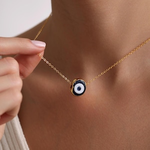 Gold Plated Unique Ceramic Evil Eye Necklace, Protector Necklace, Evil Eye Necklace, Ceramic Necklace, Talisman Necklace, Gift for her
