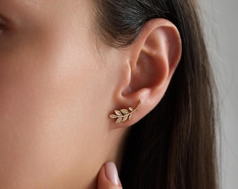 18K Gold Plated Dainty Leaf Stud Earrings, Gold Leaves Earrings, Gold Earrings for Everyday, Perfect Gift for her, Women Earrings