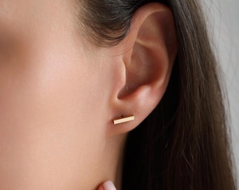 ピアス LESS IS MORE Single sale 14k gold bar earrings 14K GOLD ARTICULATED BAR EARRINGS — Forge Jewelry Works