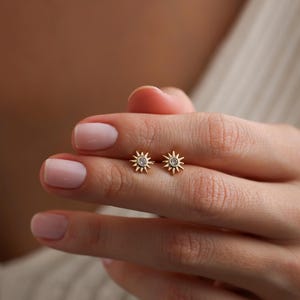 18K Gold Plated Very Tiny Sun Pave Stud Earrings, Sunburst Earrings, Celestial Earrings, Everday Earrings, Gift for her, Earrings for Women