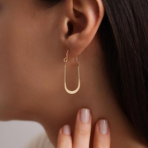 Boucles d&#39;oreilles fines ovales en plaqué or 18 carats, Boucles d&#39;oreilles ovales, Grandes boucles d&#39;oreilles longues, Boucles d&#39;oreilles géométriques, Cadeau pour elle, Boucles d&#39;oreilles de tous les jours