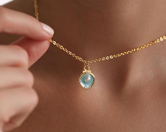 Gold Enamel Pearl Sea Shell Necklace, Tiny Sea Shell Necklace, Beach Necklace, Enamel Necklace Necklace, Gift for her, Christmas Gift
