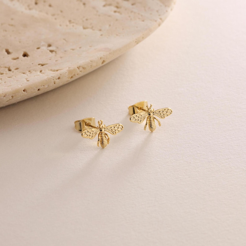 18K Gold Plated Dainty Bee Stud Earrings, Honey Bee Earrings,
