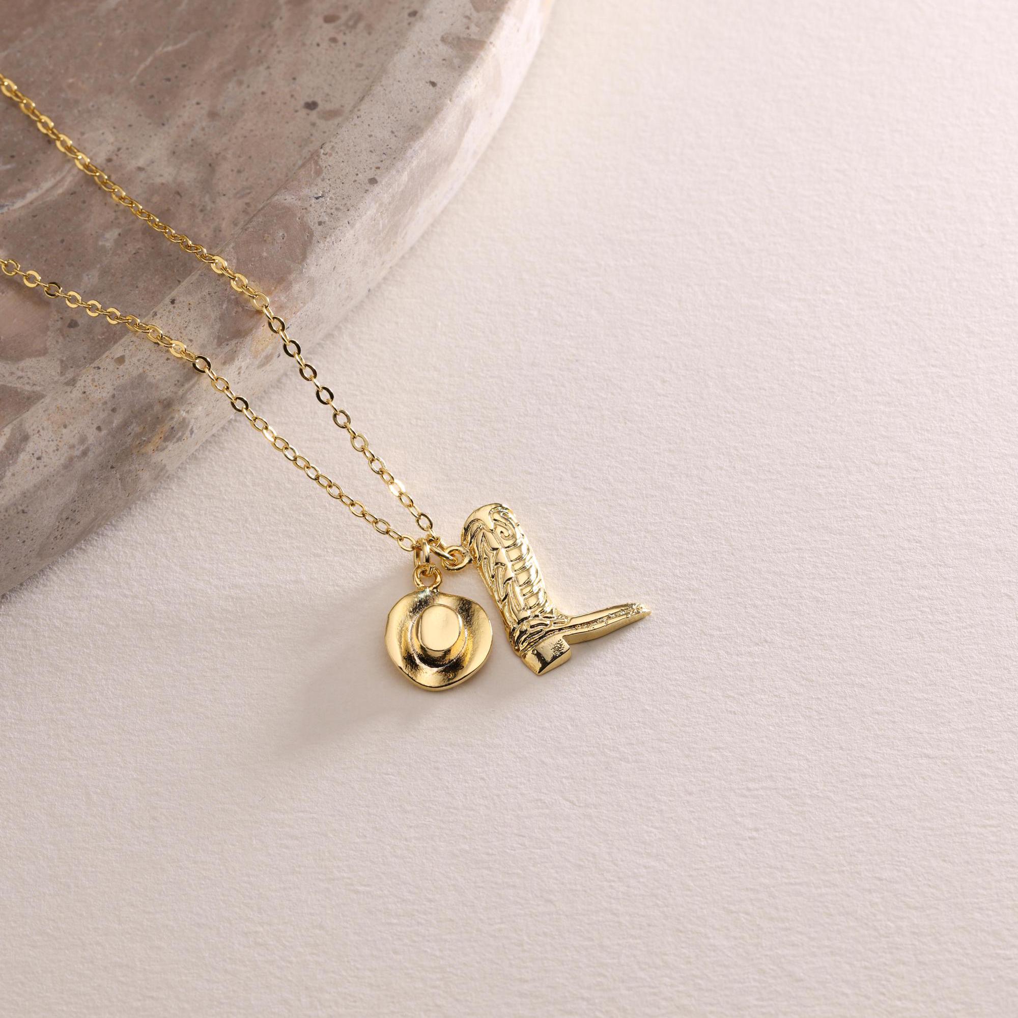 Gold Plated Cowboy Girl Necklace, Cowgirl Necklace, Western Necklace, Country Girl Necklace, Gift for her, Christmas Gift, Fun Jewelry Gift