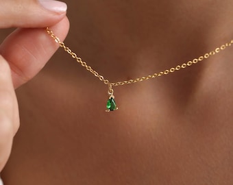 Gold Plated Tiny Drop Birthstone Necklace, Mini Birthmonth Necklace, Birthstone Necklace, Mom Gift, Bridesmaid Gift for her, Christmas Gift