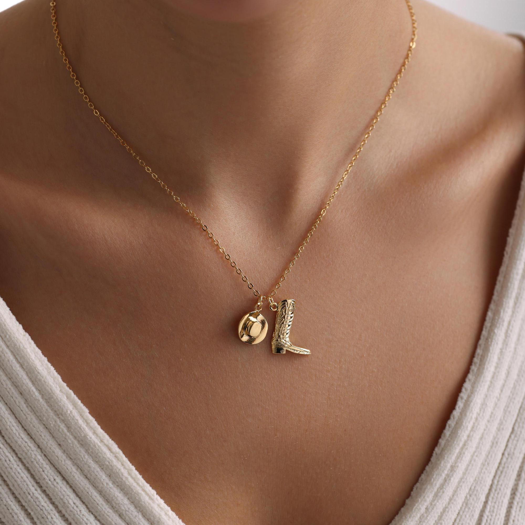 Gold Plated Cowboy Girl Necklace, Cowgirl Necklace, Western Necklace, Country Girl Necklace, Gift for her, Christmas Gift, Fun Jewelry Gift
