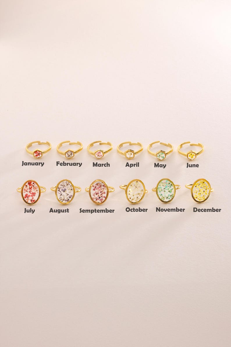 Personalized Birth Flower Ring, Real Birthflower Ring, Pressed Dried Birthflower Ring, Gift for her, Mom Gift, Women Rings, Christmas Gift