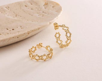 18K Gold Plated Star of David Hoop Earrings, Jewish Star Earrings, Hoop Earrings,  Jewish Faith Earrings, Gift for her, Magen David Earrings