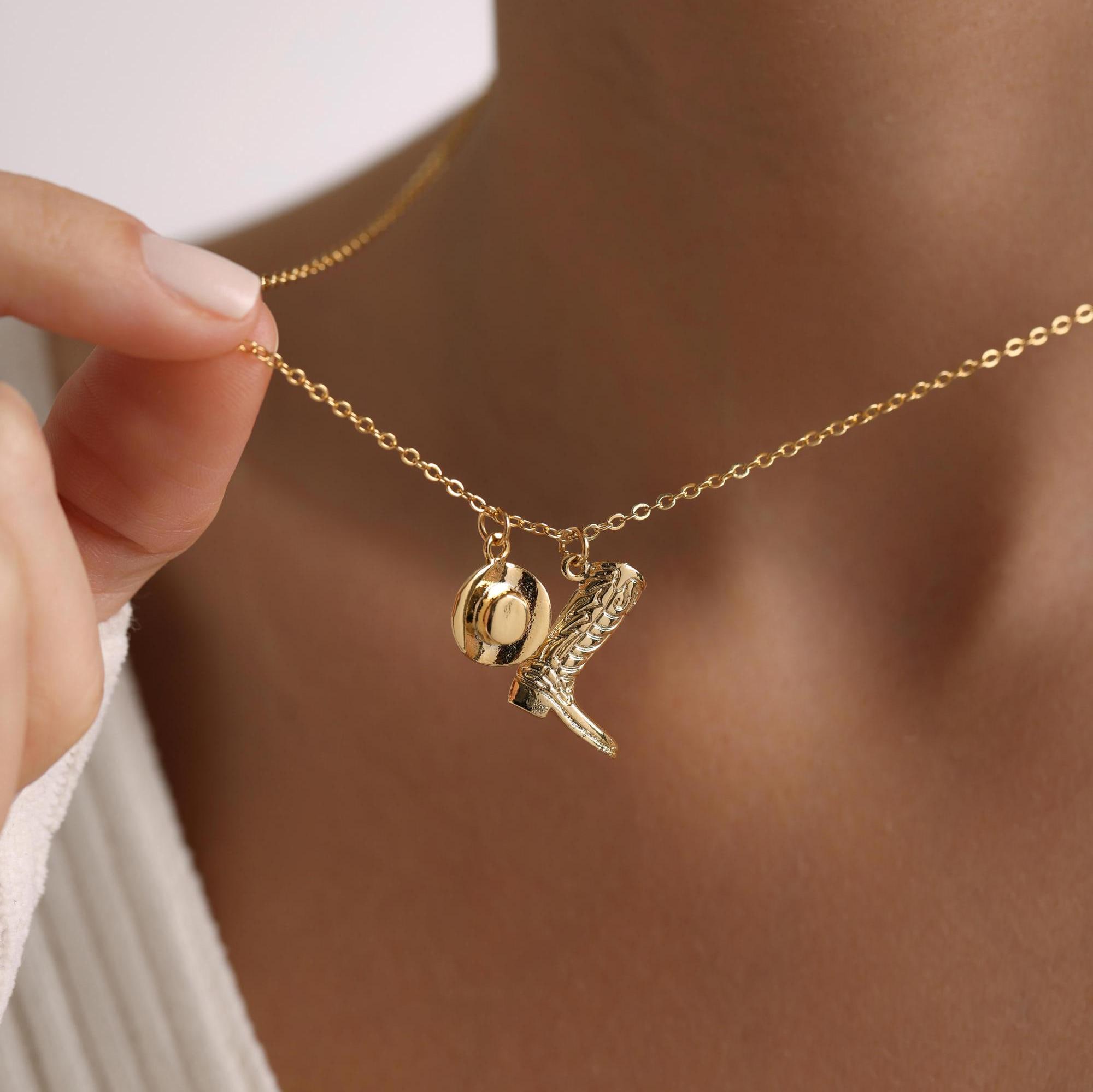 Gold Plated Cowboy Girl Necklace, Cowgirl Necklace, Western Necklace, Country Girl Necklace, Gift for her, Christmas Gift, Fun Jewelry Gift