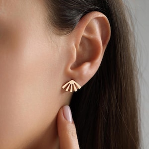18K Gold Plated Sun Stud Earrings, Sunburst Earrings, Half Sun Earrings, Celestial Earrings, Everyday Earrings, Gift for her, Women Earrings