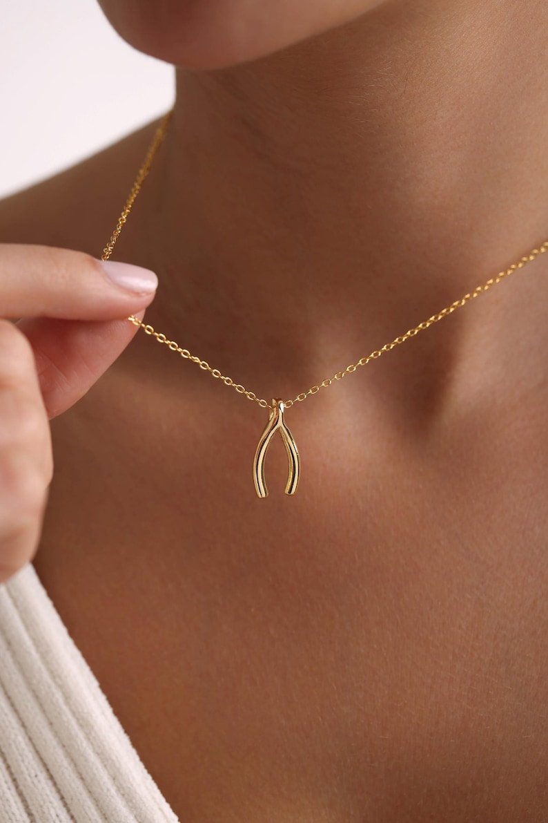 Gold Plated Wishbone Necklace, Tiny Wishbone Necklace, Good Luck Necklace, Lucky Necklace, Everday Necklace, Gift for her, Bestfriend Gift