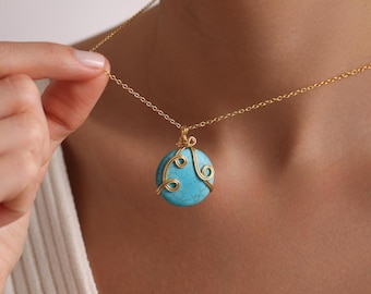 Gold Plated Dainty Turquoise Pendant Necklace, Gemstone Necklace, Natural Stone Necklace, Turquoise Necklace, Gift for her Everyday Necklace