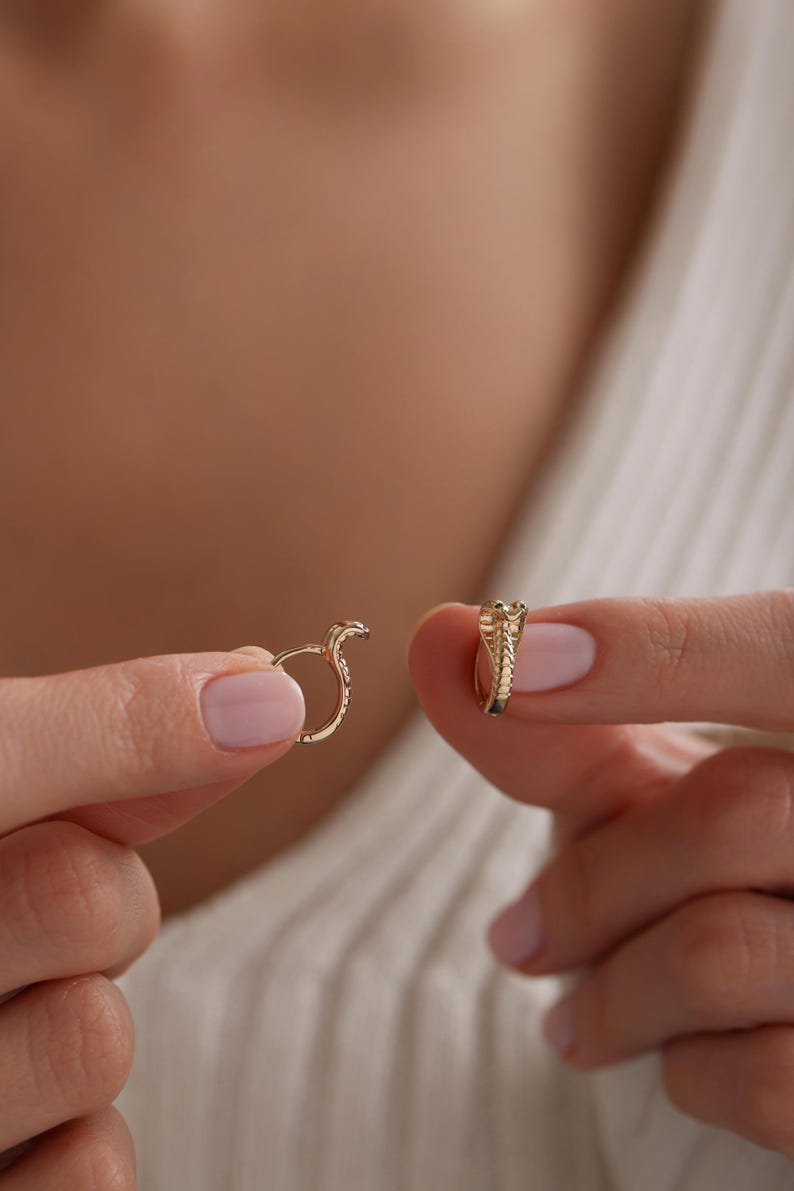 Gold Plated Pave Cobra Snake Huggie Hoop Earrings, Pave Snake Earrings, Animal Earrings, Perfect Gift for her, Minimalist Everday Earrings