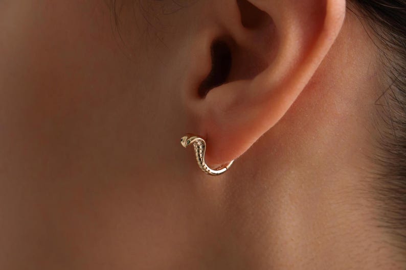 Gold Plated Pave Cobra Snake Huggie Hoop Earrings, Pave Snake Earrings, Animal Earrings, Perfect Gift for her, Minimalist Everday Earrings