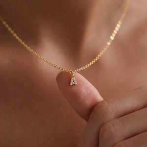 Personalized Mini Initial Pave Necklace, Minimalist Letter Necklace, Tiny Mini Initial Necklace, Gift for her, Christmas Gift, Mom Gift