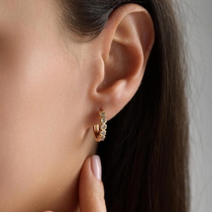 18K Gold Plated Tiny Honeycomb Pave Huggie Hoop Earrings, Gold Huggie Hoops, Everyday Earrings, Birthday Gift, Women Earrings, Gift for her