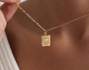 Gold Plated Cross Locket Necklace, Vintage Locket Necklace, Picture Locket Necklace, Gift for Mom, Personalized gift for her, Christmas Gift