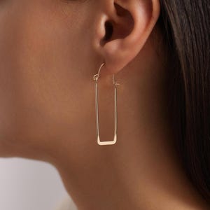 18K Gold Plated Thin Long Rectangle Hoops, Rectangle Earrings, Large Long Hoop Earrings, Geometric Earrings, Gift for her, Everyday Earrings