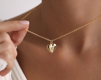 Personalized Birthstone Heart Locket Necklace, Heart Locket Necklace, Birthstone Locket Necklace, Gift for Mom, Gift for her, Christmas Gift