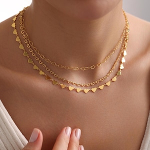 Gold Plated Tiny Heart Chain Necklace, Dainty Heart Chain Necklace, Layering Chain, Everyday Chain, Women Chain Necklace, Gift for her