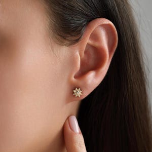 18K Gold Plated Very Tiny Sunburst Pave Stud Earrings, Gold Sun Earrings, Celestial Earrings, Everyday Earring, Gift for her, Women Earrings