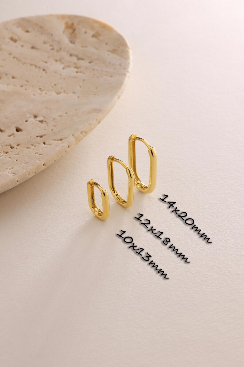 18K Gold Plated Rectangle Hoop Stacking Earrings, set of 1,2 or 3 pairs, Tiny Huggie Hoop Geometric Earrings, Gift for her, Everyday Earring
