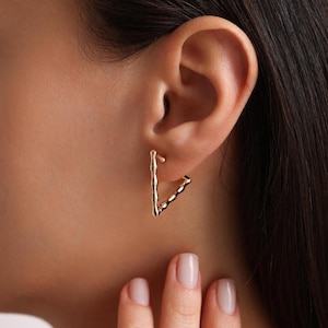18K Gold Plated Bamboo Triangle Hoops, Dainty Hoop Earrings, Triangle Earrings, Basic Everyday Earrings, Gift for her, Earrings for Women
