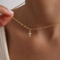 Gold Plated Minimalist Cross Pave Necklace, Gold Tiny Cross Necklace, Religious Necklace, Christian Gift, Gift for her, Christmas Gift