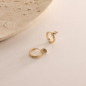Gold Plated Pave Cobra Snake Huggie Hoop Earrings, Pave Snake Earrings, Animal Earrings, Perfect Gift for her, Minimalist Everday Earrings