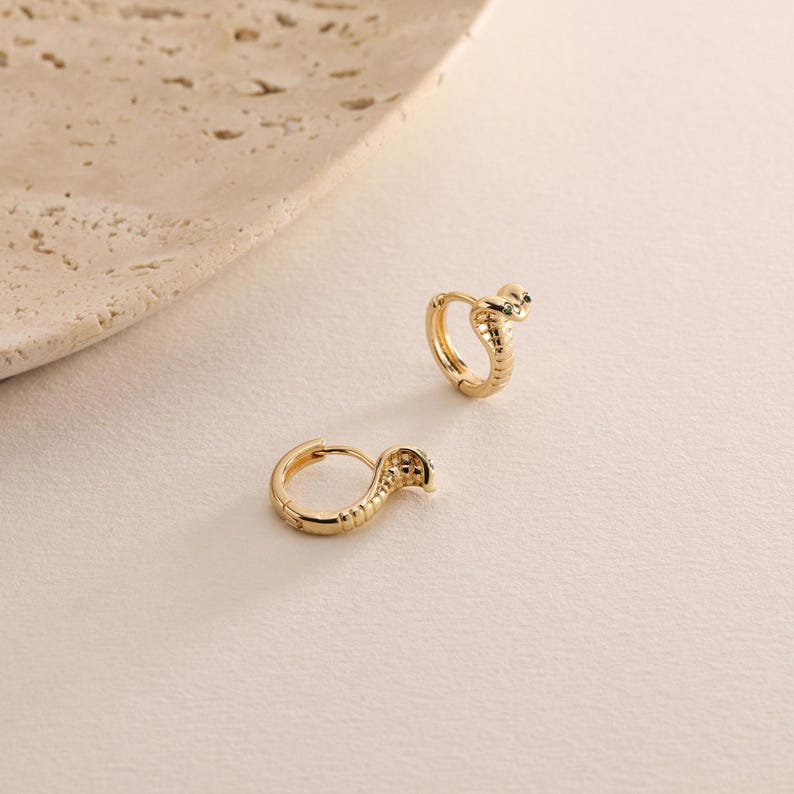 Gold Plated Pave Cobra Snake Huggie Hoop Earrings, Pave Snake Earrings, Animal Earrings, Perfect Gift for her, Minimalist Everday Earrings