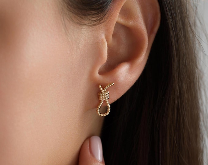 18K Gold Plated Sailor Knot Rope Stud Earrings, Rope Earrings, Knot Earrings, Stud Earrings, Gift for her, Everyday Earrings, Women Earrings