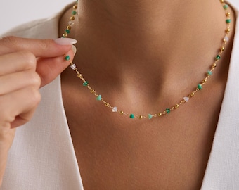 Jade Crystal Beaded Necklace, Gemstone Jewelry for Women, Glass Chain Necklace, Women Necklace, Gift for her, Bridesmaid Gift