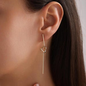 18K Gold Plated Heart Knot Long Bar Stud Earrings, Knot Earrings, Heart Knot Earrings, Stud Earrings, Gift for her, Everyday Earrings, Gifts