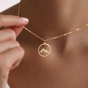 Gold Dainty Mountain Necklace, Outdoors Necklace, Mountain Coin Necklace, Travel Lovers Gift, Gift for her, Christmas Gift, Gifts