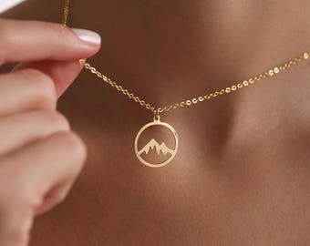 Gold Dainty Mountain Necklace, Outdoors Necklace, Mountain Coin Necklace, Travel Lovers Gift, Gift for her, Christmas Gift, Gifts