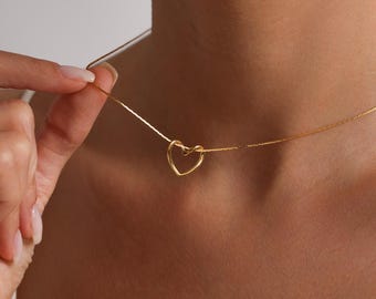 Collar con dije de corazón chapado en oro, collar de corazón eterno, collar de amor, collar con dije, regalo para ella, collar para uso diario, regalo de Navidad