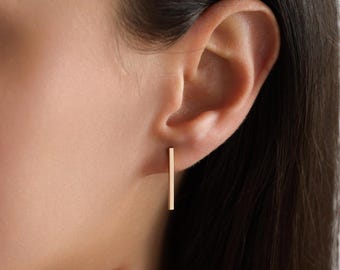 18K Gold Plated Tiny Bar Stud Earrings, Bar Line Earrings, Minimalist Simple Basic Earrings for Every Day, Earrings for Women, Gift for her