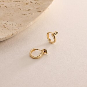Gold Plated Pave Cobra Snake Huggie Hoop Earrings, Pave Snake Earrings, Animal Earrings, Perfect Gift for her, Minimalist Everday Earrings