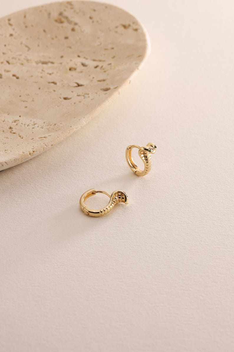 Gold Plated Pave Cobra Snake Huggie Hoop Earrings, Pave Snake Earrings, Animal Earrings, Perfect Gift for her, Minimalist Everday Earrings