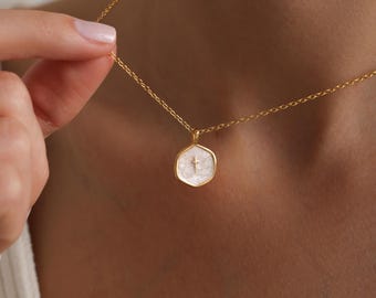 Gold Enamel Mini Cross Necklace, Tiny Cross Necklace, Religious Necklace, Enamel Necklace, Christian Gift for her, Christmas Gift