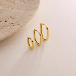 18K Gold Plated Rectangle Hoop Stacking Earrings, set of 1,2 or 3 pairs, Tiny Huggie Hoop Geometric Earrings, Gift for her, Everyday Earring