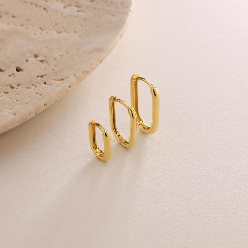 18K Gold Plated Rectangle Hoop Stacking Earrings, set of 1,2 or 3 pairs, Tiny Huggie Hoop Geometric Earrings, Gift for her, Everyday Earring