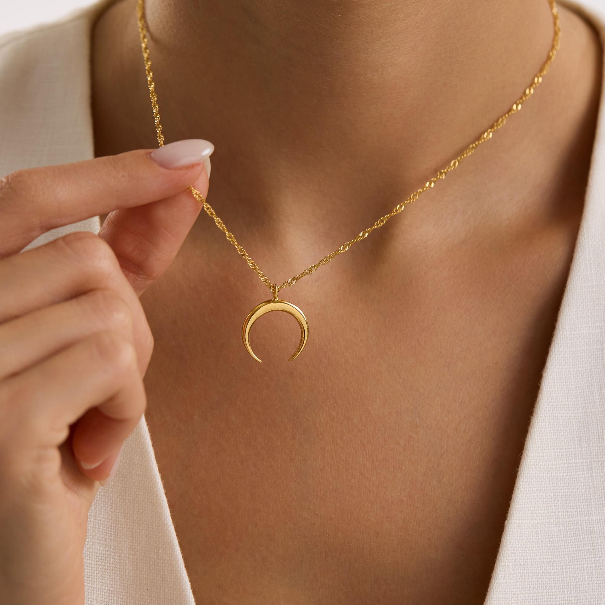 Collier Femme Pendentif Lune – Longueur Réglable 40/60cm, Alliage De Zinc, Neuf Avec étiquettes