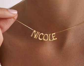 Personalized Gold Plated Tiny Initial Name Necklace, Name Necklace, Minimalist Necklace, Personalized Gift, Gift for her, Christmas Gift