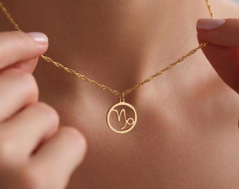Gold Zodiac Coin Pendant Necklace, Astrology Necklace, Medallion Zodiac Sign Necklace, Personalized Gift, Gift for her, Christmas Gift