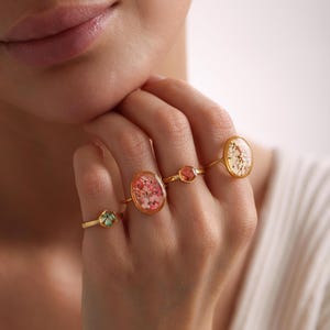 Personalized Birth Flower Ring, Real Birthflower Ring, Pressed Dried Birthflower Ring, Gift for her, Mom Gift, Women Rings, Christmas Gift