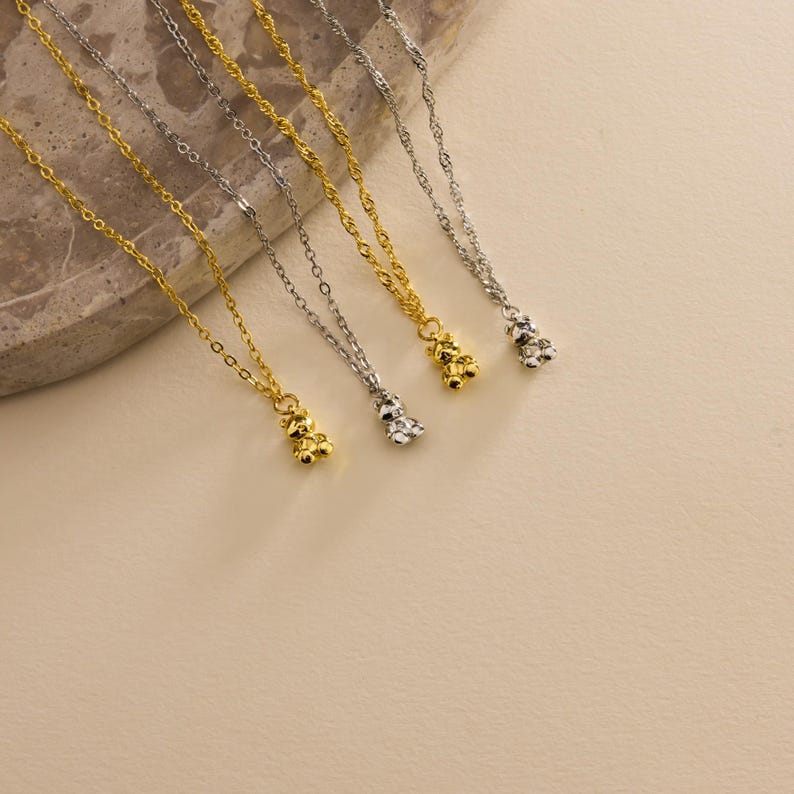 Gold Minimalist Bear Necklace, 3D Puff Bear Necklace, Mini Tiny Bear Necklace, Animal Necklace, Gift for her, Christmas Gift, Gifts