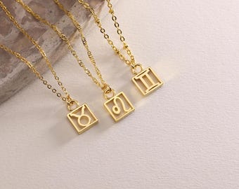 Personalized Gold Plated Zodiac Pendant Necklace, Astrology Necklace, Zodiac Sign Necklace, Personalized Gift, Gift for her, Christmas Gift
